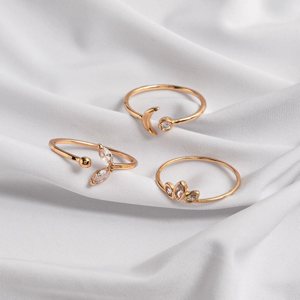 Žiedas moterims, su kristalu, aukso spalvos