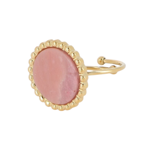 "AMOUR" žiedas su rodonito akmeniu - Rosé Moon