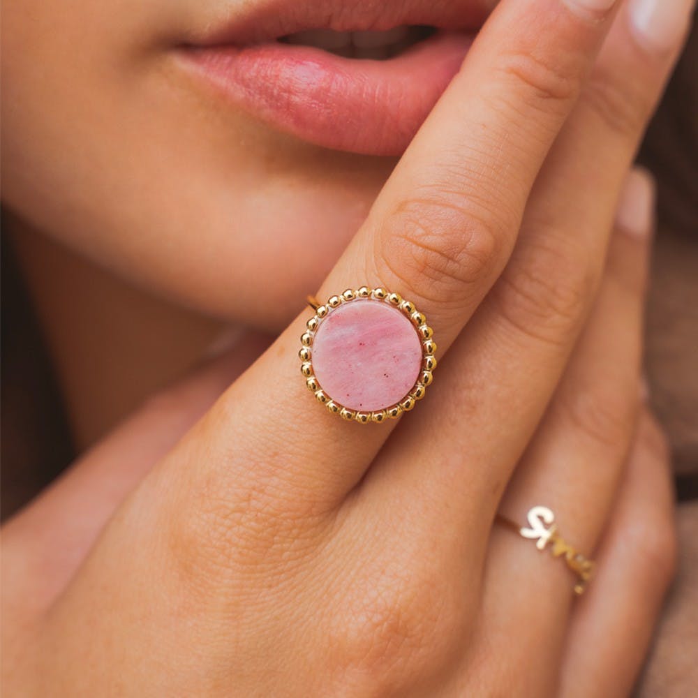 "Amour" žiedas su rodonito akmeniu - Rosé Moon